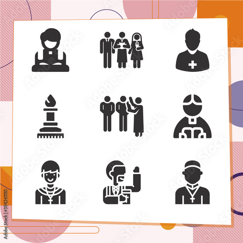Simple set of 9 icons related to pastor