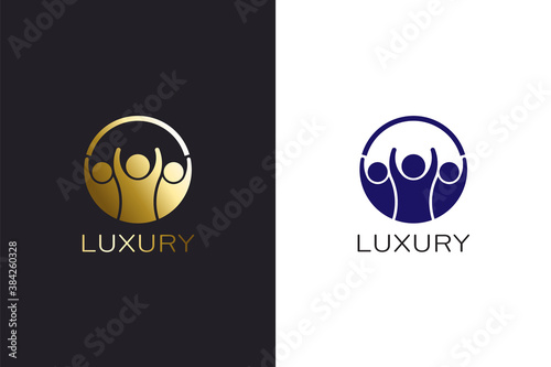 People Friends community Logo Template. Gold and Blue color