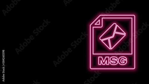 Glowing neon line MSG file document. Download msg button icon isolated on black background. MSG file symbol. 4K Video motion graphic animation photo