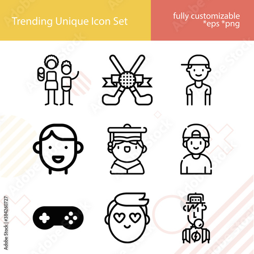 Simple set of male offspring related lineal icons.