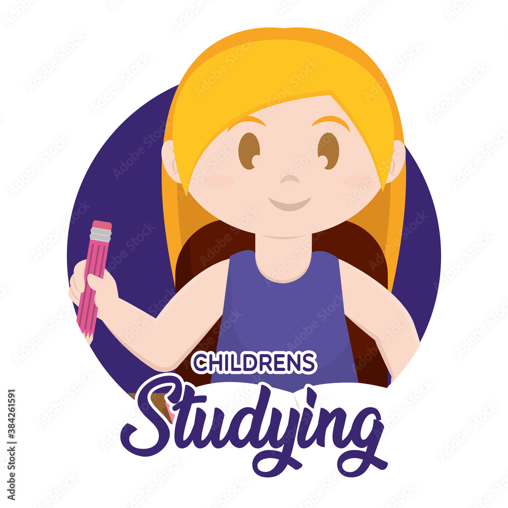 Isolated girl write childrens studying school icon - Vector Isolated girl write childrens studying school icon - Vector