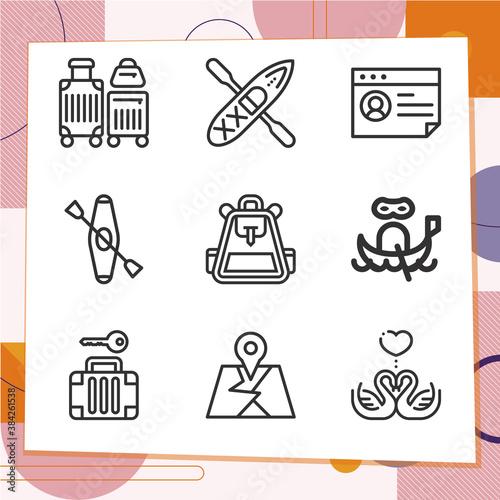 Simple set of 9 icons related to vacation