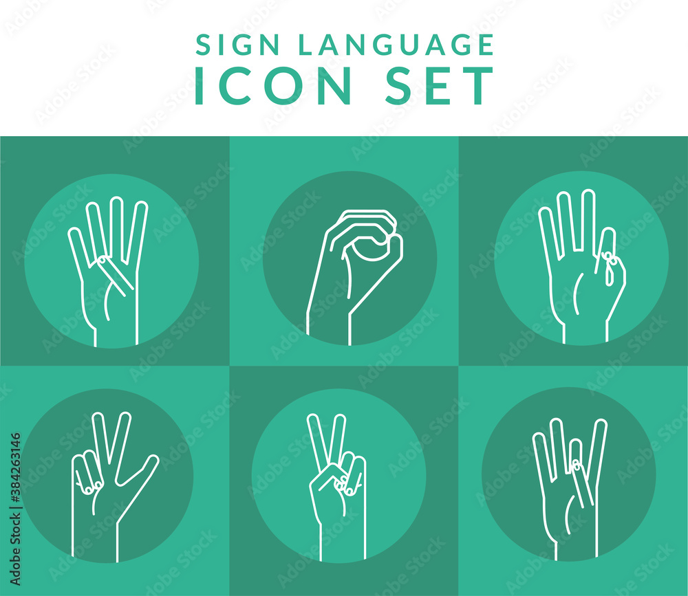 hand sign language alphabet line style collection of icons vector design hand sign language alphabet line style collection of icons vector design