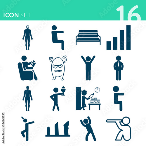 Simple set of 16 icons related to seated
