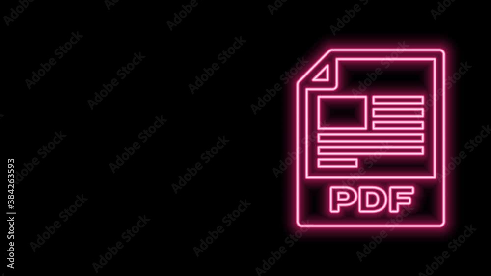 Glowing neon line PDF file document. Download pdf button icon isolated on black background. PDF file symbol. 4K Video motion graphic animation Glowing neon line PDF file document. Download pdf button icon isolated on black background. PDF file symbol. 4K Video motion graphic animation