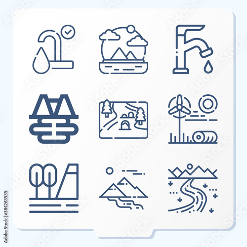 Simple set of 9 icons related to watershed