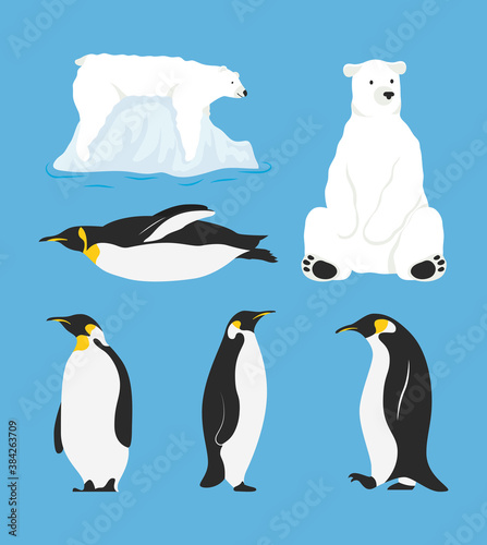 group of penguins birds and polar bears characters