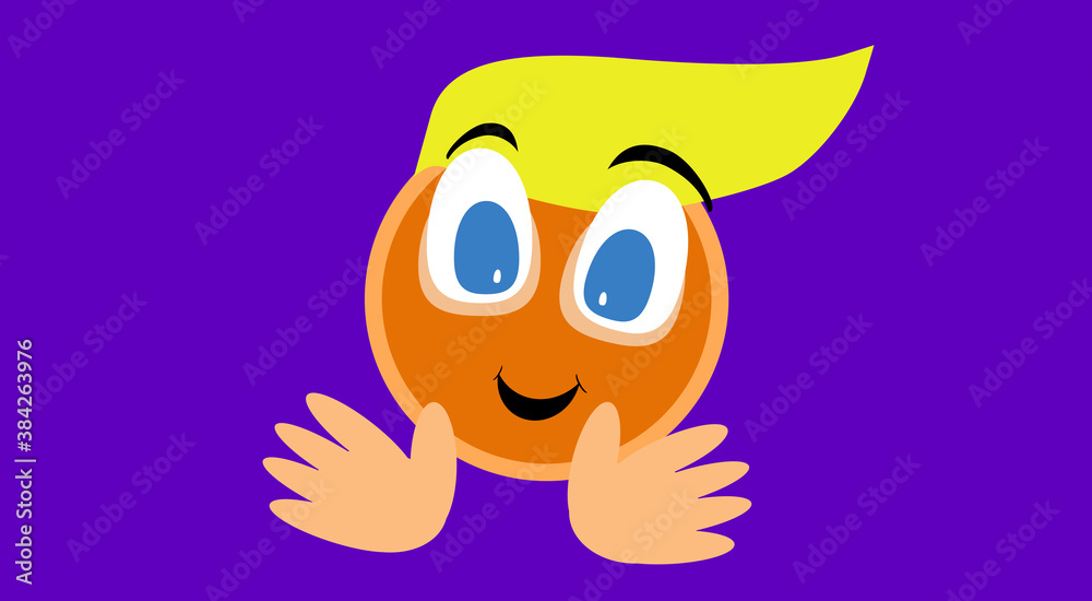 Orange doll with blonde hair, sending a virtual hug. Colorful and nice illustration of emoticon with expression of happiness and smile. Feeling of love and affection.