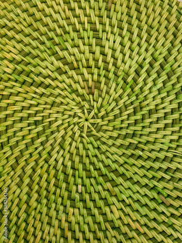 Round green handmade straw texture
