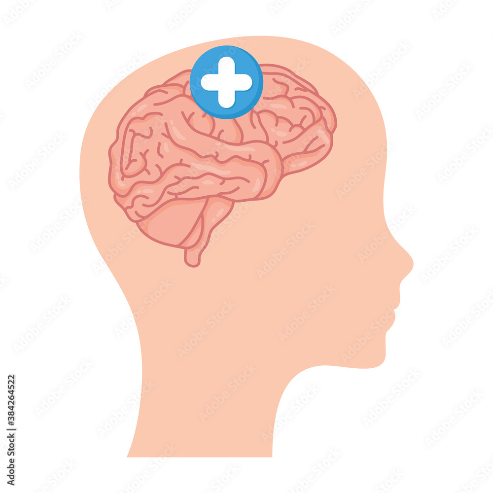 profile with brain human and pluss symbol mental health care icon profile with brain human and pluss symbol mental health care icon