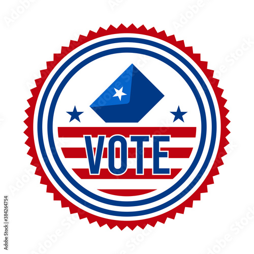 2020 Presidential Election Vote Badge. USA Patriotic Stars and Stripes. United States of America Democratic or Republican President Party Support Pin, Stamp, Brooch or Button.