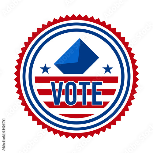 2020 Presidential Election Vote Badge. USA Patriotic Stars and Stripes. United States of America Democratic or Republican President Party Support Pin, Stamp, Brooch or Button.