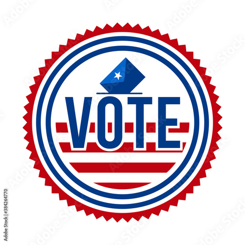 2020 Presidential Election Vote Badge. USA Patriotic Stars and Stripes. United States of America Democratic or Republican President Party Support Pin, Stamp, Brooch or Button.