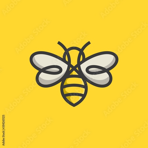 Bee Logo design vector template linear style. Outline icon. Creative Hard work Hive Logotype concept
