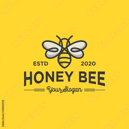 vintage honey bee logo template vector illustration