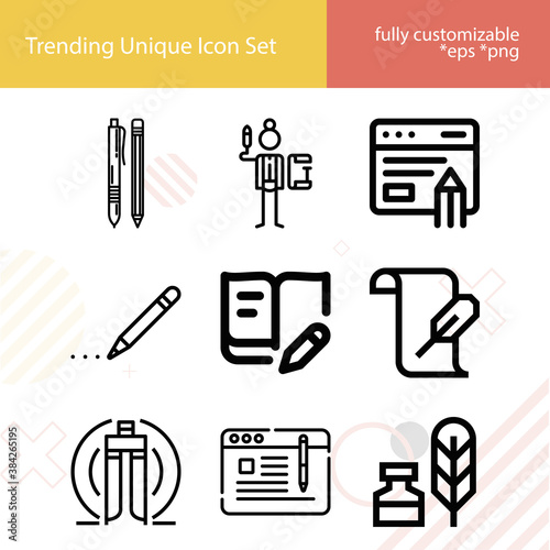Simple set of verbal creation related lineal icons.