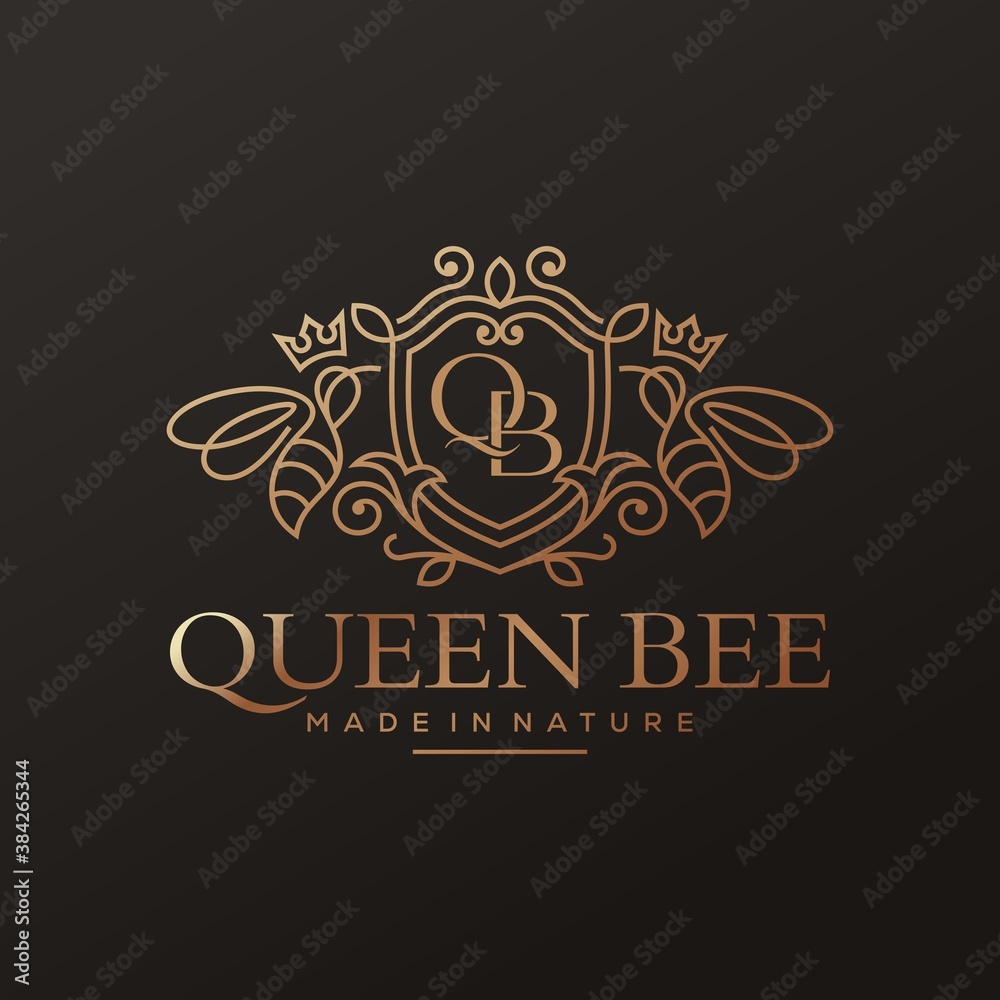 Queen bee luxury logo. Bee honey graphic design template vector illustration