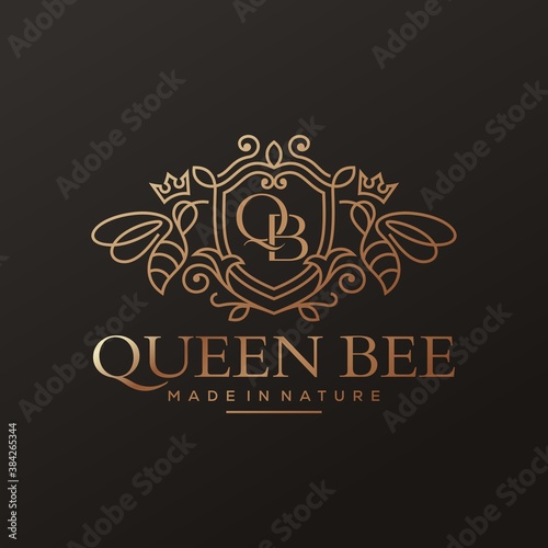 Queen bee luxury logo. Bee honey graphic design template vector illustration
