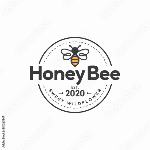 vintage honey bee logo template vector illustration