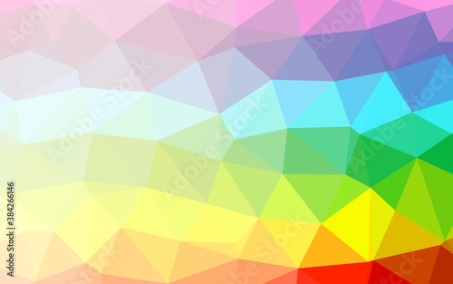 Light Multicolor  Rainbow vector shining triangular background.