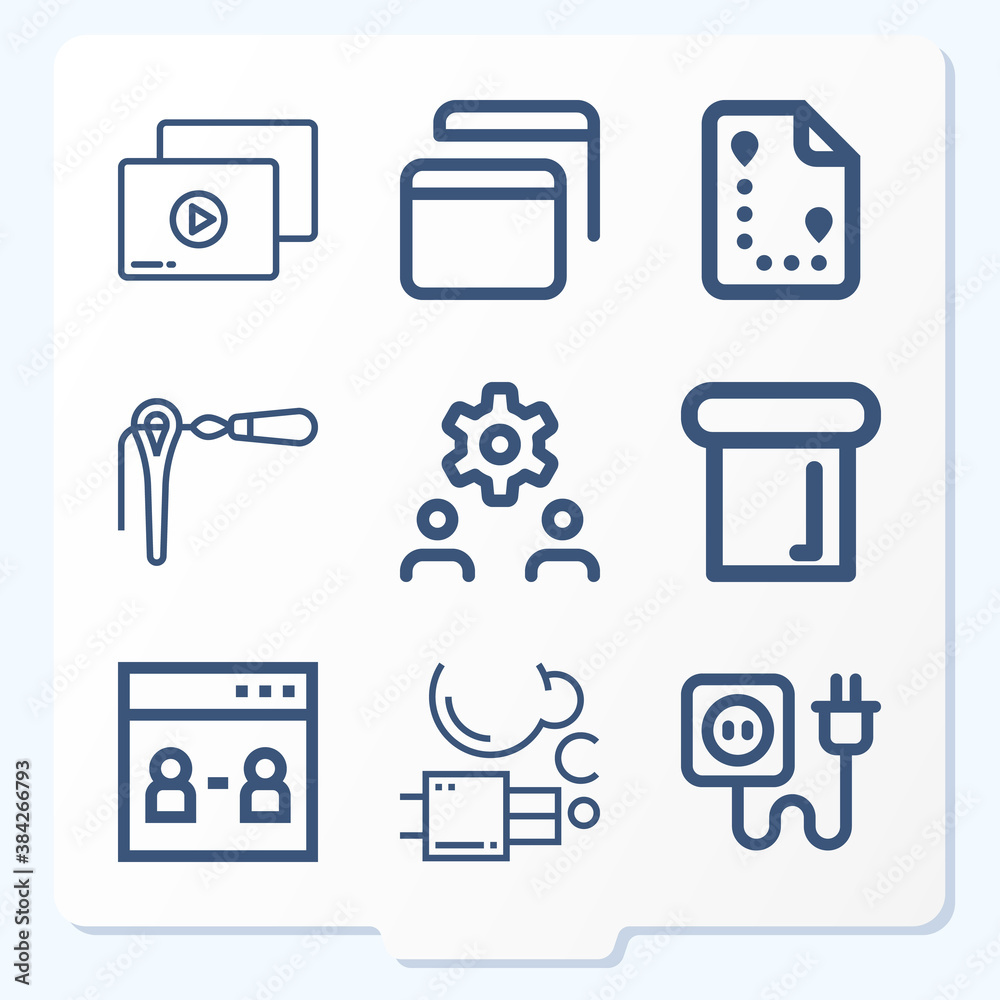 Simple set of 9 icons related to manifold