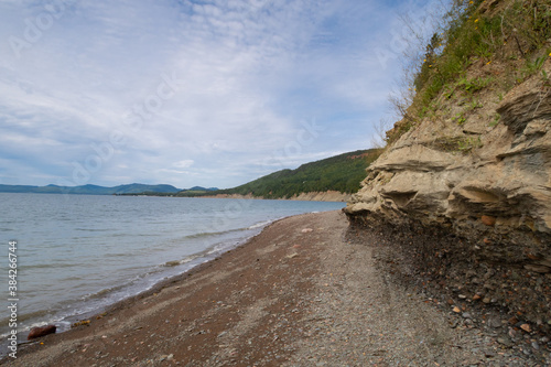 View of the beach in the Miguasha national park, Canada photo