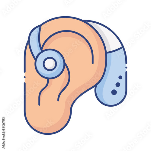 ear with hearing aid for the deaf flat style