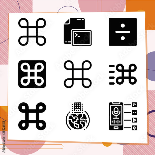 Simple set of 9 icons related to brigade