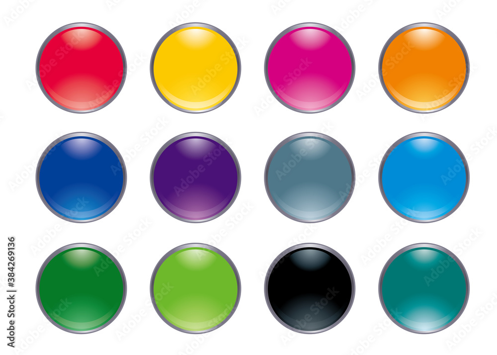 立体感と光沢感のあるアイコン ボタンイラスト素材12色セット Stock ベクター Adobe Stock