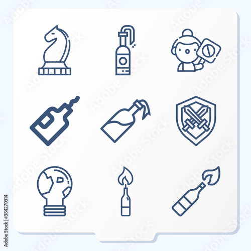 Simple set of 9 icons related to militant