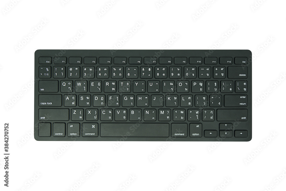 Wireless black computer keyboard  and isolated on white background