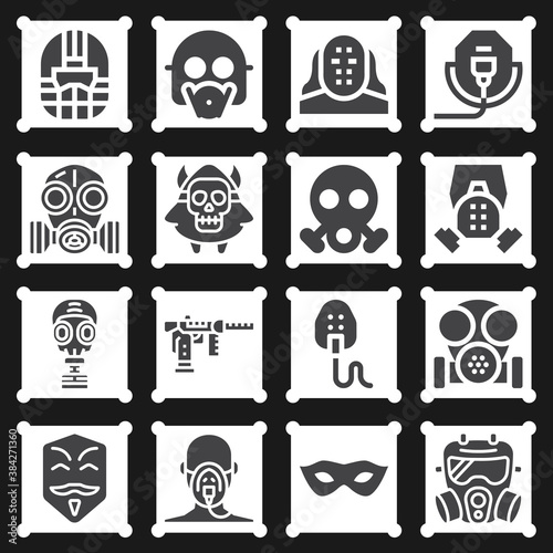 16 pack of gas helmet  filled web icons set