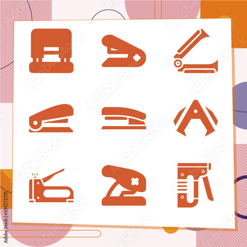 Simple set of 9 icons related to stapler