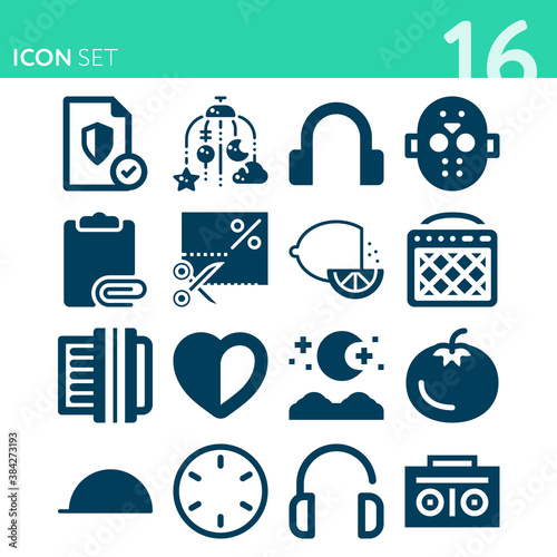 Simple set of 16 icons related to half photo