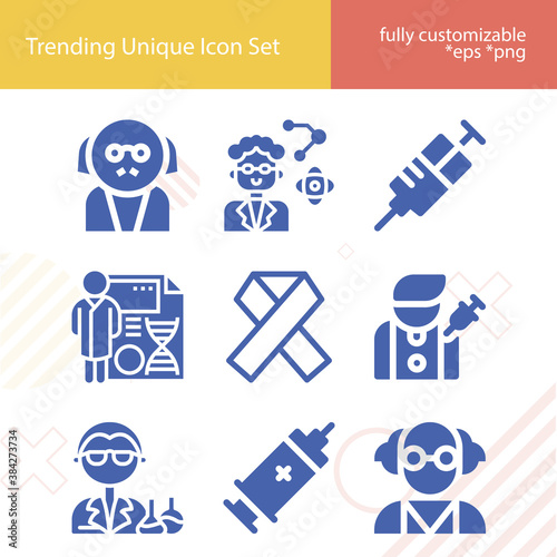 Simple set of vaccine related filled icons.