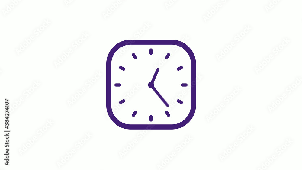 Amazing purple dark square clock icon on white background,12 hours clock isolated Amazing purple dark square clock icon on white background,12 hours clock isolated