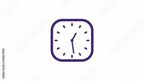 Amazing purple dark square clock icon on white background,12 hours clock isolated