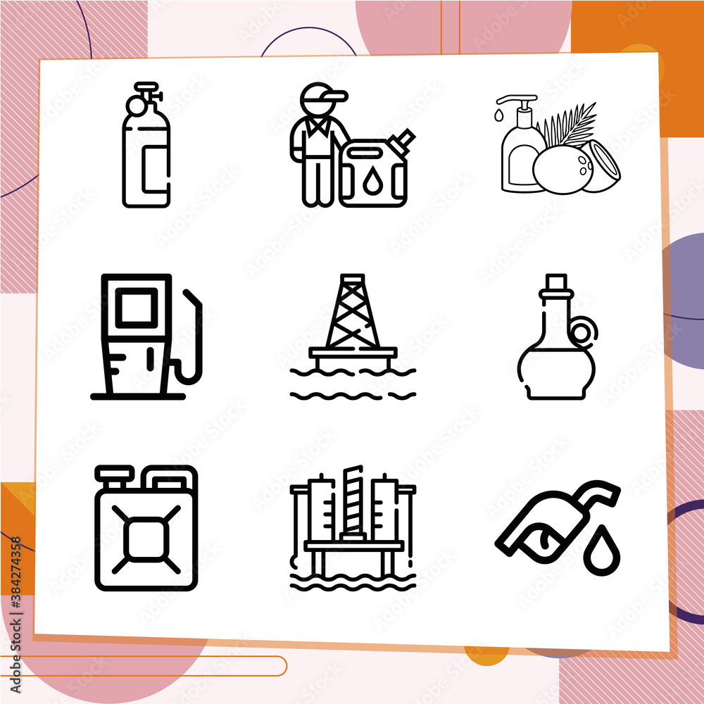 Simple set of 9 icons related to petroleum Simple set of 9 icons related to petroleum