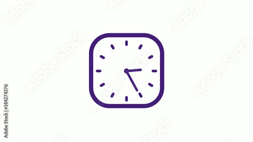 Amazing purple dark square clock icon on white background,12 hours clock isolated