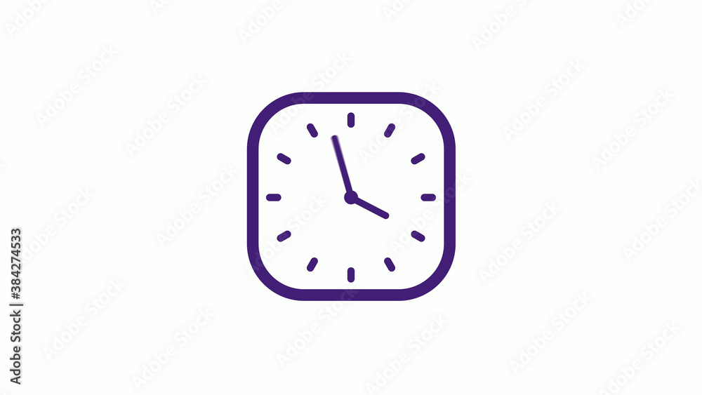 Amazing purple dark square clock icon on white background,12 hours clock isolated Amazing purple dark square clock icon on white background,12 hours clock isolated