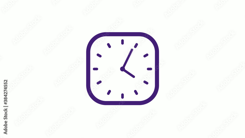 Amazing purple dark square clock icon on white background,12 hours clock isolated Amazing purple dark square clock icon on white background,12 hours clock isolated