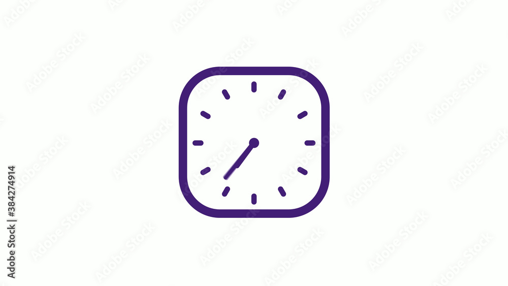 Purple dark square clock icon on white background,12 hours counting down clock icon Purple dark square clock icon on white background,12 hours counting down clock icon