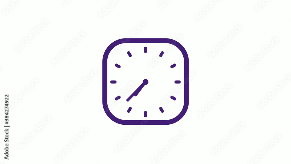 Purple dark square clock icon on white background,12 hours counting down clock icon