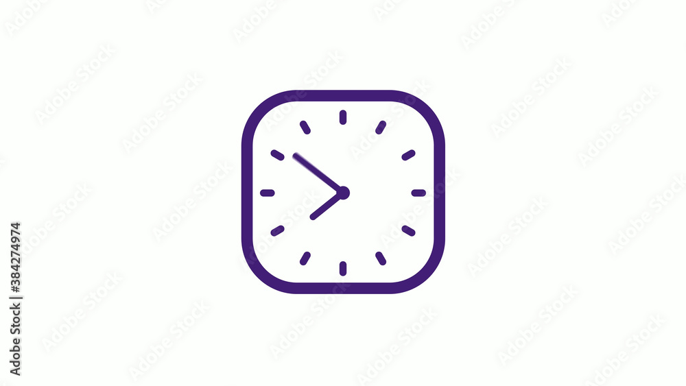 Purple dark square clock icon on white background,12 hours counting down clock icon Purple dark square clock icon on white background,12 hours counting down clock icon