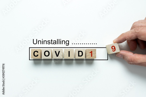 Uninstalling covid 19 virus for concept of removing or disinfecting covid-19 virus