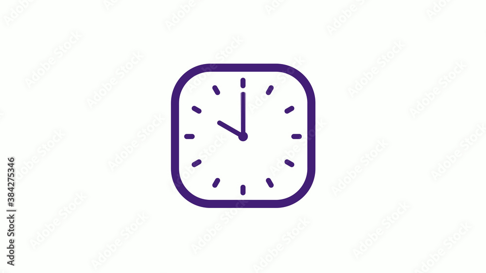 Purple dark square clock icon on white background,12 hours counting down clock icon Purple dark square clock icon on white background,12 hours counting down clock icon