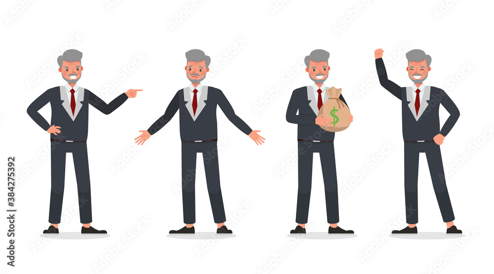 Old businessman working in office character vector design. Presentation in various action. no4 Old businessman working in office character vector design. Presentation in various action. no4