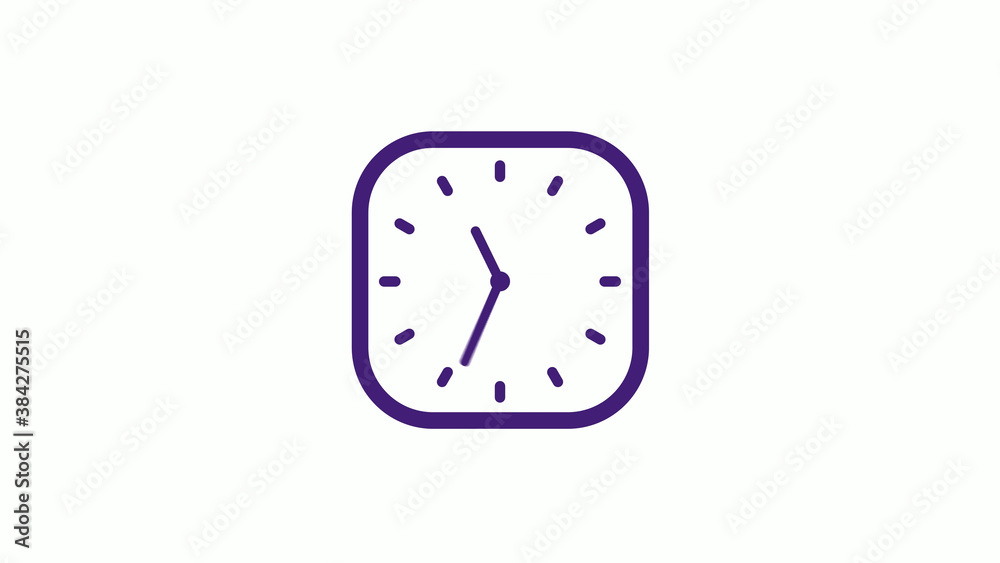 Purple dark square clock icon on white background,12 hours counting down clock icon Purple dark square clock icon on white background,12 hours counting down clock icon