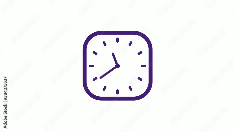 Purple dark square clock icon on white background,12 hours counting down clock icon Purple dark square clock icon on white background,12 hours counting down clock icon