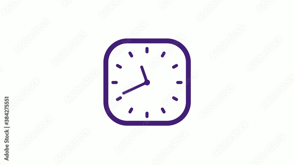 Purple dark square clock icon on white background,12 hours counting down clock icon Purple dark square clock icon on white background,12 hours counting down clock icon